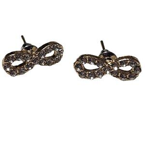 Elegant Gold Tone Clear Rhinestones Infinity Stud Earrings Fashion Jewelry Women